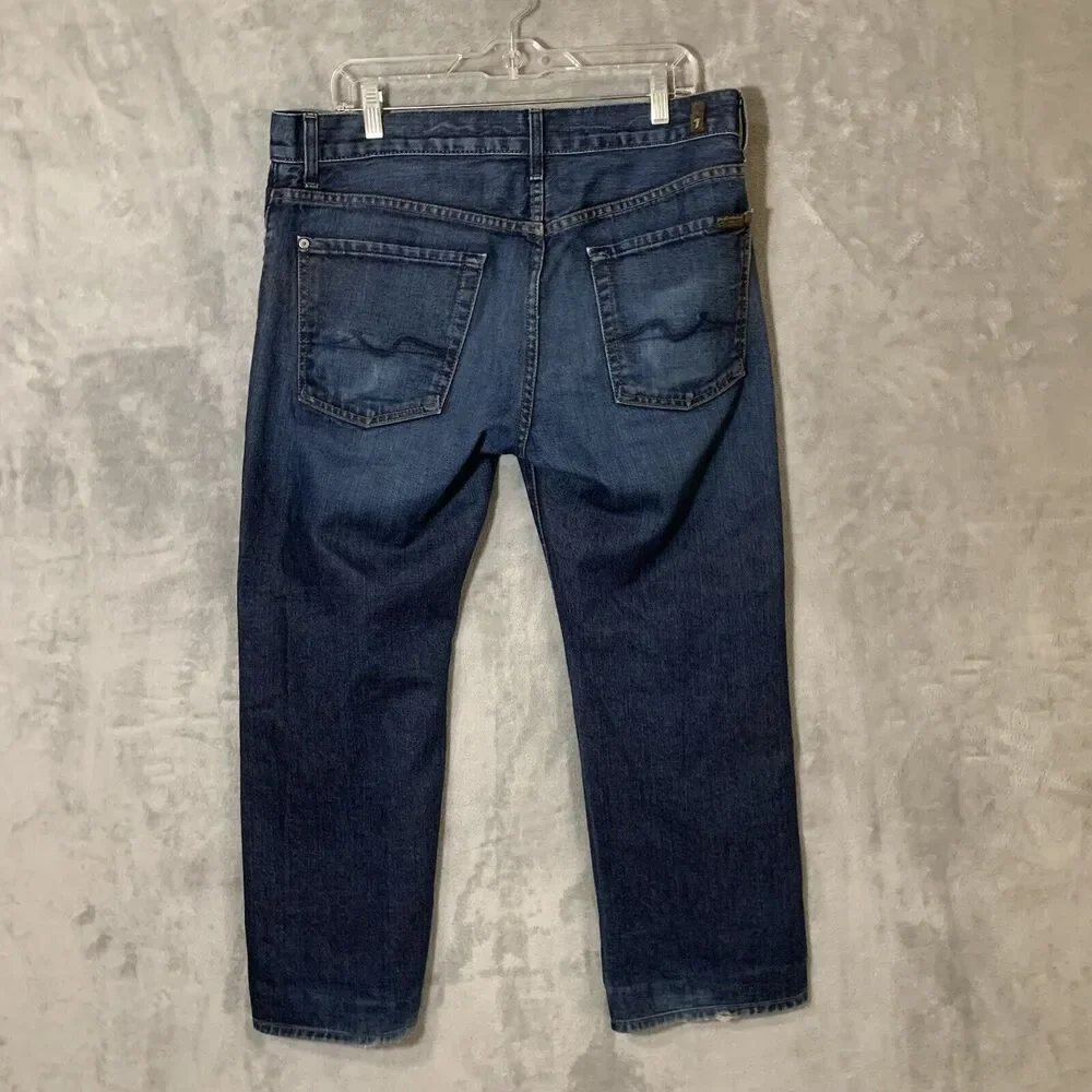 7 For All Mankind Jeans Austyn Men 33x26.5 USA Made Whiskered Blue Denim READ
